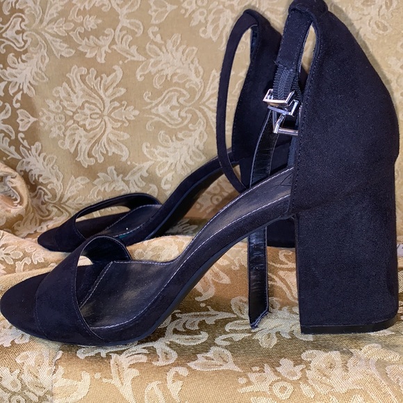 Black open toe ankle strap suede shoes 3 inch block heel for comfort size S 9 - Picture 7 of 8